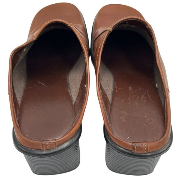 Vintage 90s Y2K Predictions Sz 6 Square Toe Laser Cut Leather Chunky Heel Mules - Picture 7 of 16